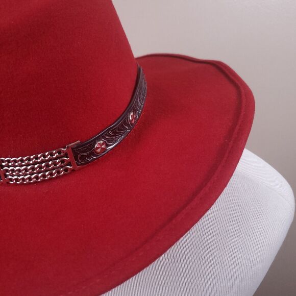 Vintage Little Joe Wool Cowboy Hat Red Made in USA WPL 5923 Size Medium - Picture 3 of 12